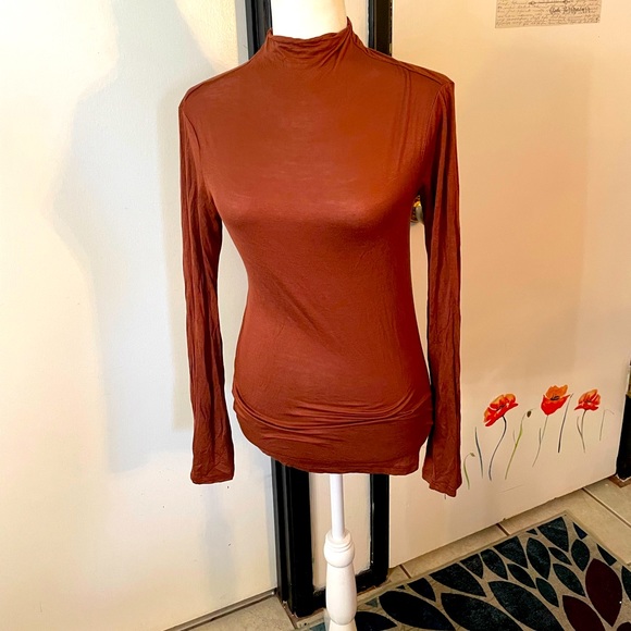 Fashion Nova Tops - Brown mock turtleneck longsleeve rayon and spandex shirt